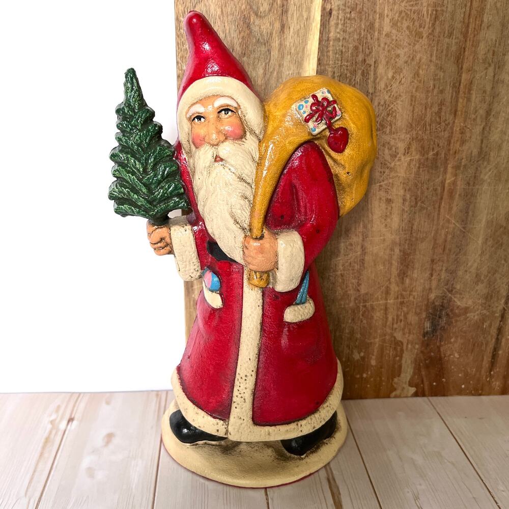 Vintage Heavy Cast Iron Santa Claus Door Stop Father Christmas Folk Art Style